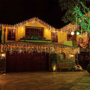 Home exterior decorated with Christmas lights